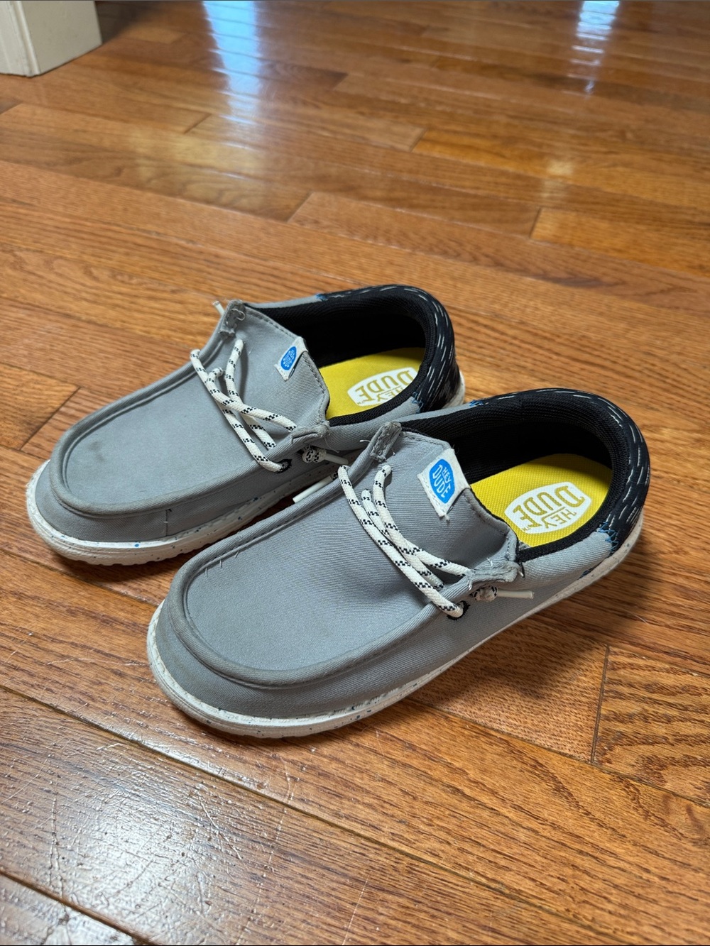 Hey Dude Kids Slip-On Sneakers in Gray with Yellow Insole